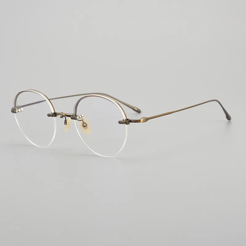 Shenzhen Ultra Light Pure Titanium glasses optical semi rim frame Frameless Half Frame Round Retro Glasses Frame  Factory