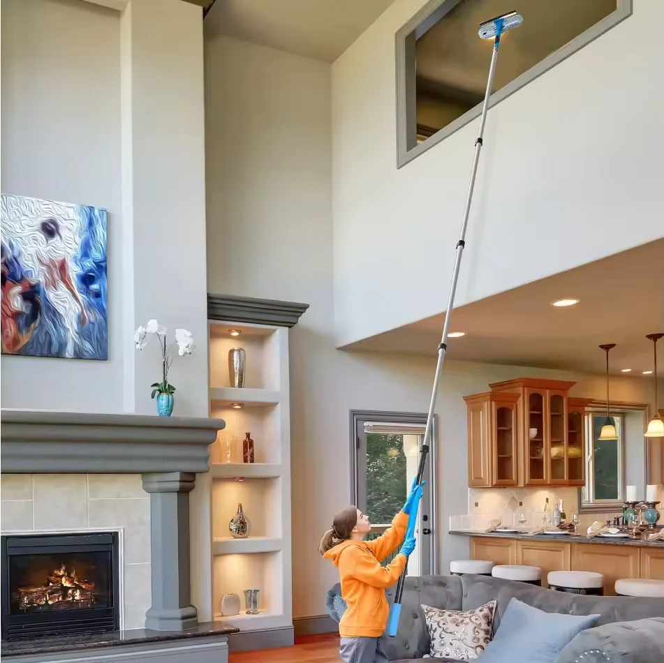 Double-Sided Telescopic Window Cleaner with Long Handle Aluminum Metal Plastic Rubber Squeegee Wiper for Glass Mirror Cleaning