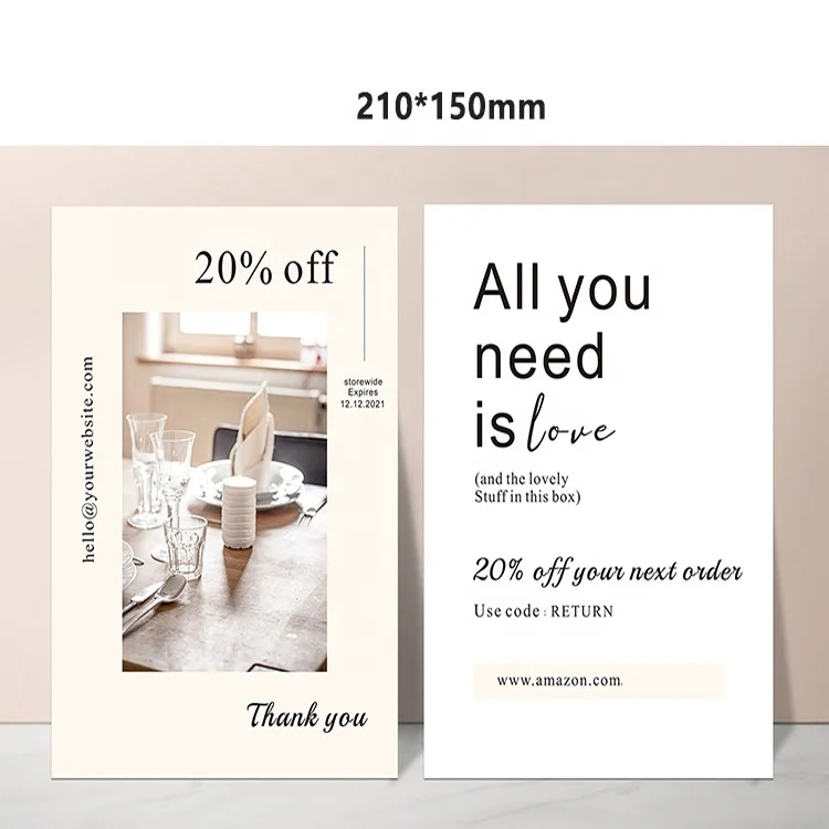 Luxurious White Matte surface Die cut packaging paper thank you card grateful paper sheet for after sales service cards