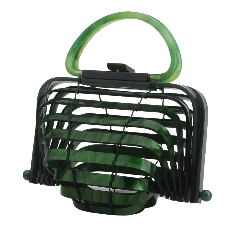 New Brand Hollow Out Bamboo Weaving Bag Acrylic Purse Box Clutch Evening Bags On Vacation Sandy Beach