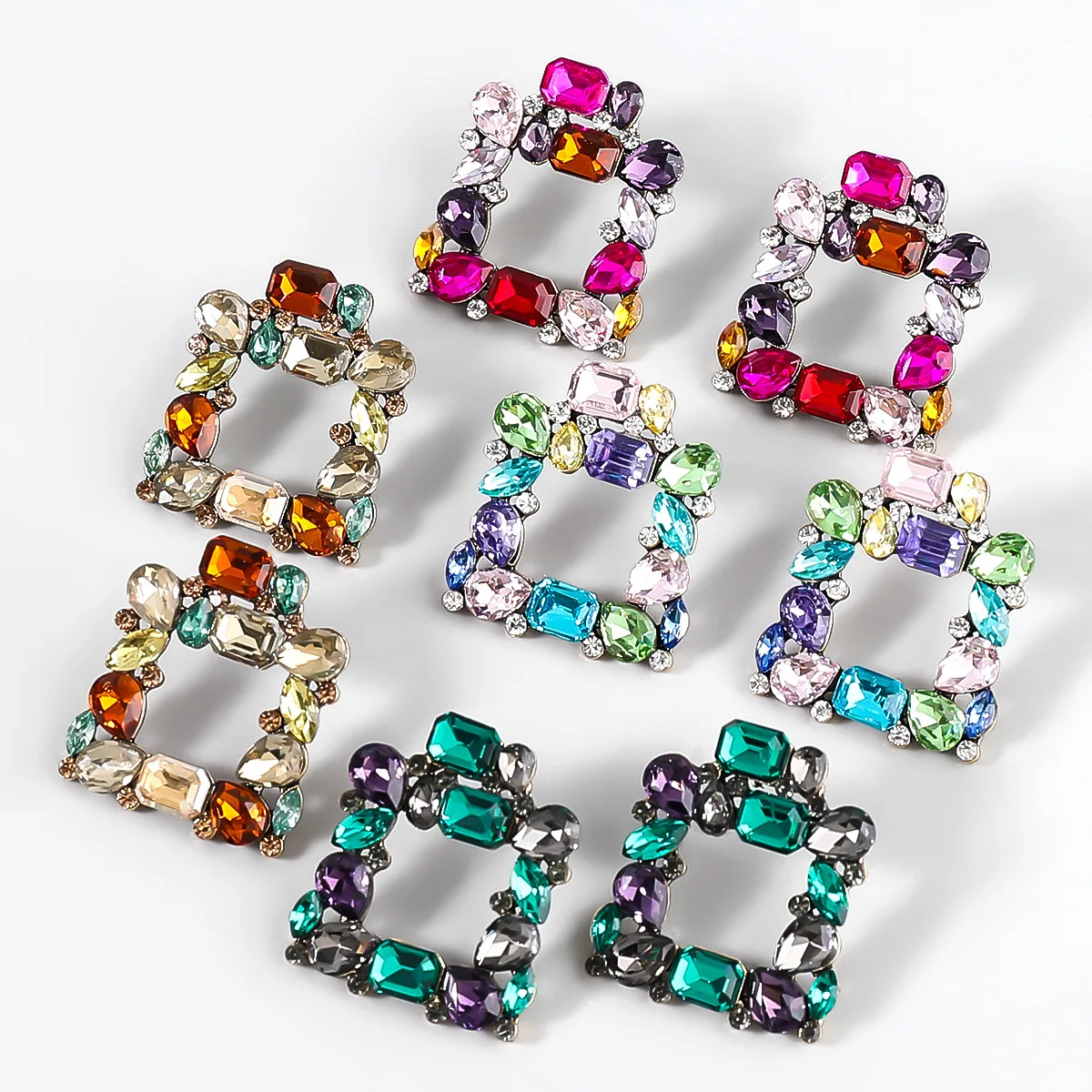 Fashion Personality Alloy Diamond Rhinestone Square Super Flash Party Earrings