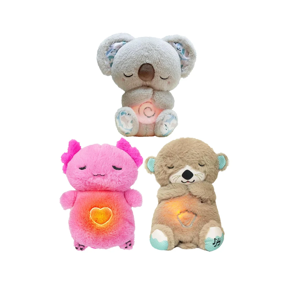 Soothe Breathing Plush Toy Otter Stuffed Animal Rhythmic Motion Musical Baby Sound Koala Soft Dolls for Newborns ISO Factory
