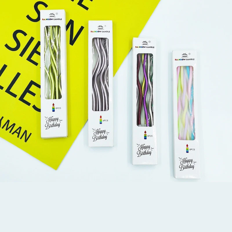Happy Birthday Candles Cake Curve Spiral Candle 6pcs Each Box 15.5cm