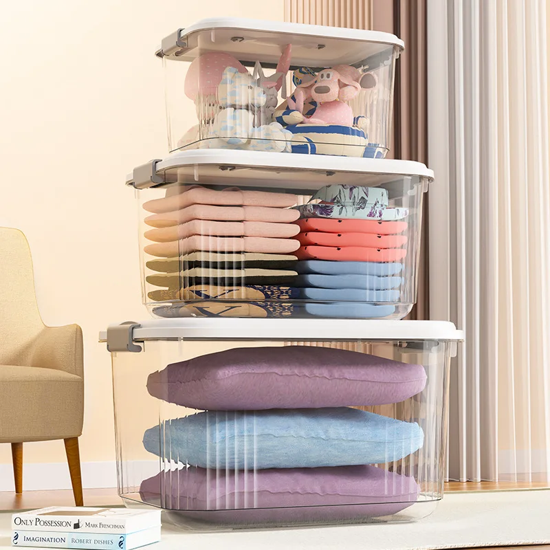 Plastic Storage Boxes Bin Tote Organizing Container with Durable Lid and Secure Latching Buckles Stackable for Toys Clothes