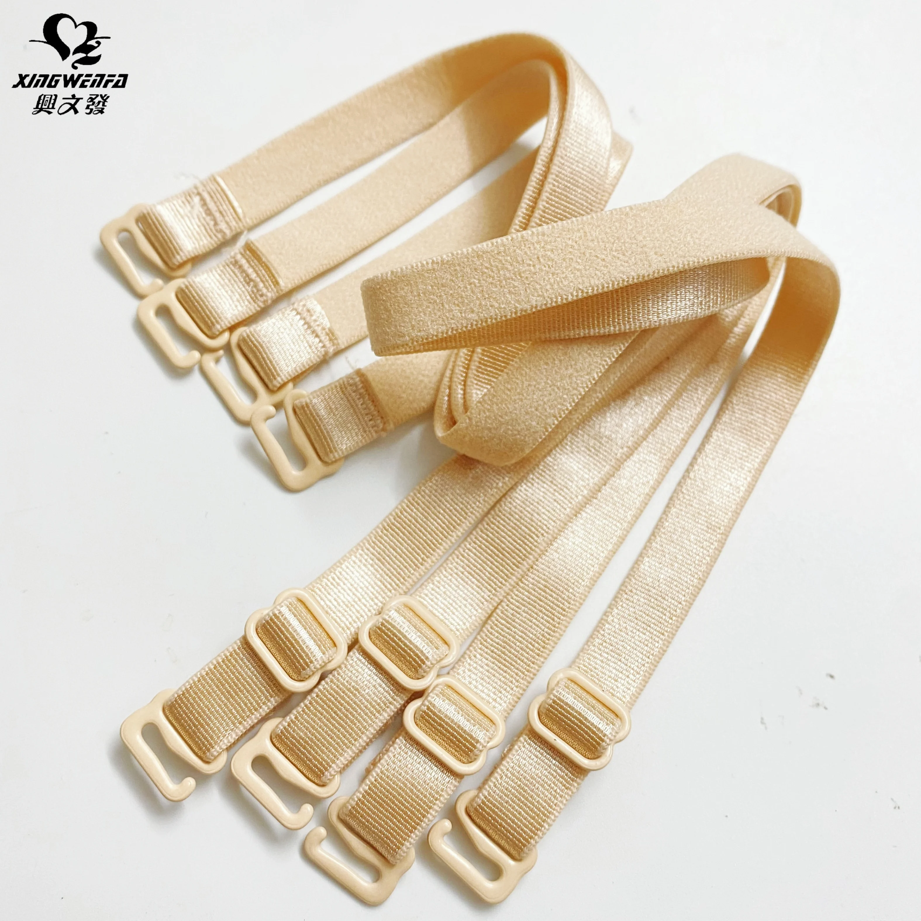 Underwear accessories 10mm high quality flat velvet back beige color skin color  nylon elastic bra strap