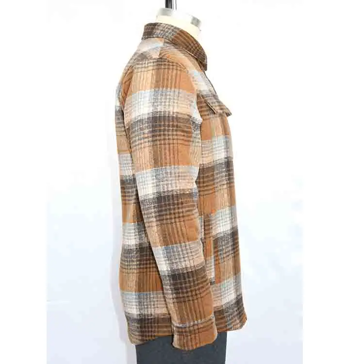 MENS HEAVY WEIGTH WOOL FLANNEL JACKET LINED UP SOFE SHERPA-BROWN