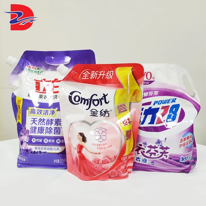 Factory Hot Sales Transparent Comfortable Handle Stand Up Spout Plastic Laundry Detergent Packaging Bag