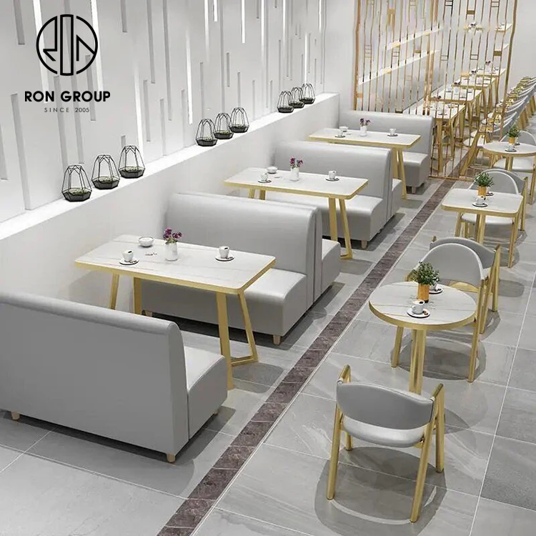 Coffee shop fast food square commercial marble cafe round leather restaurant sofa bench furniture booth seating table chair set