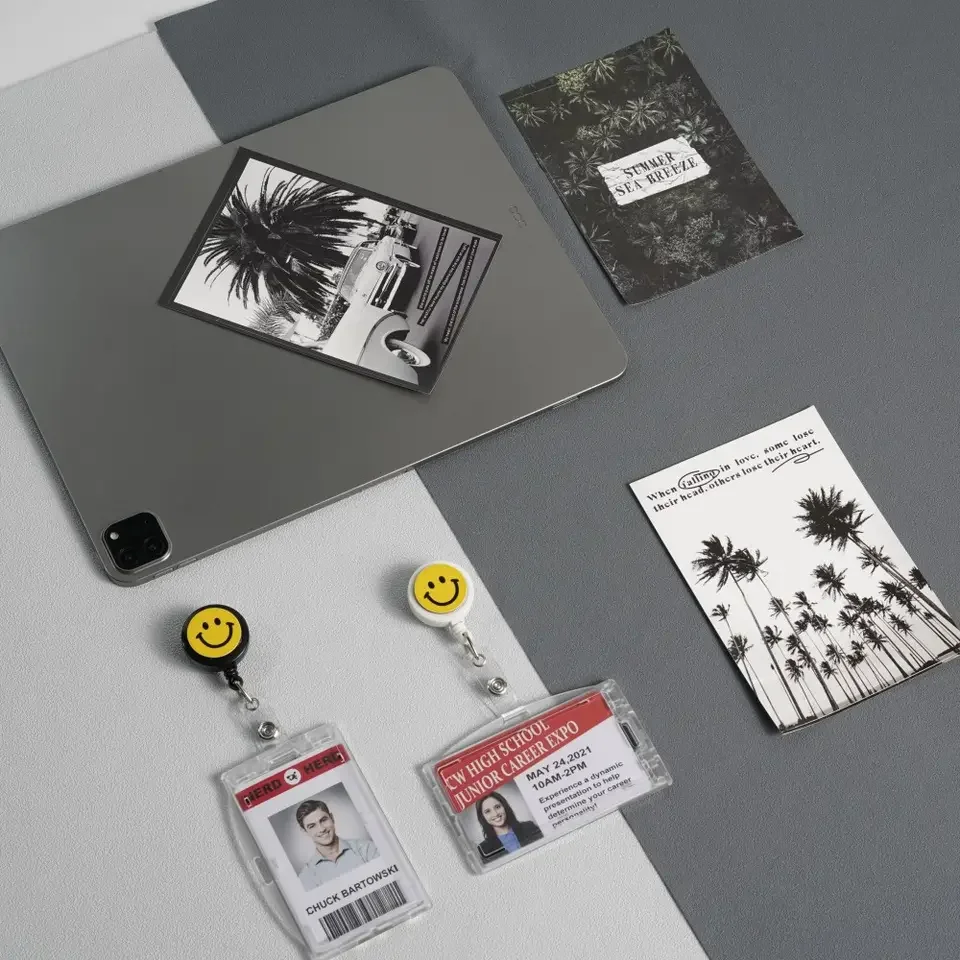 Bestom Clear Hard Plastic ID Badge Holder Horizontal and Vertical Dual-Use ID Card Holder with Lock 1840-6610