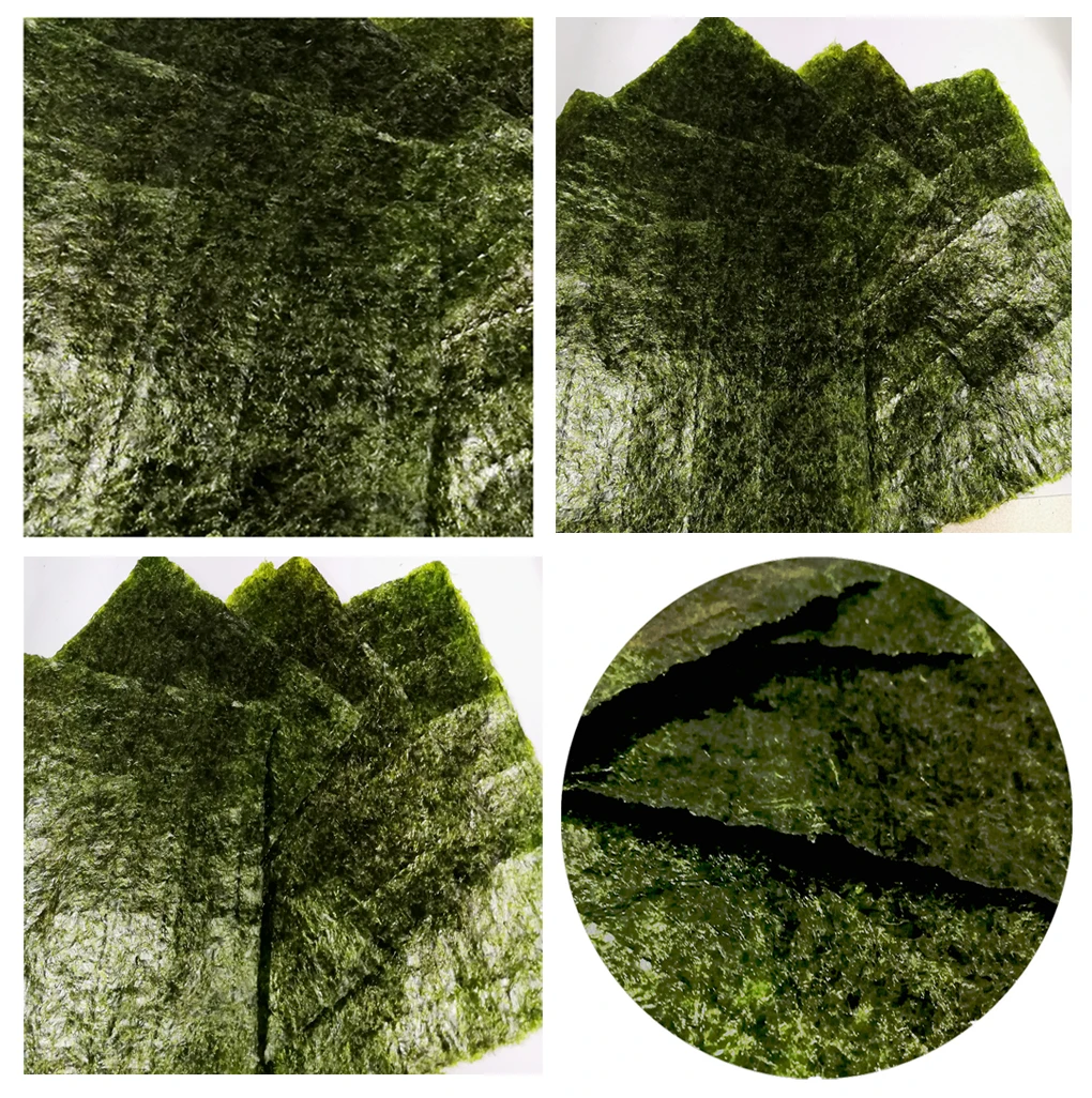 A grade roasted seaweed alga sushi nori whole half cut onigiri kizami 10 sheet 50 sheet 100 sheet for sushi wrapper restaurant