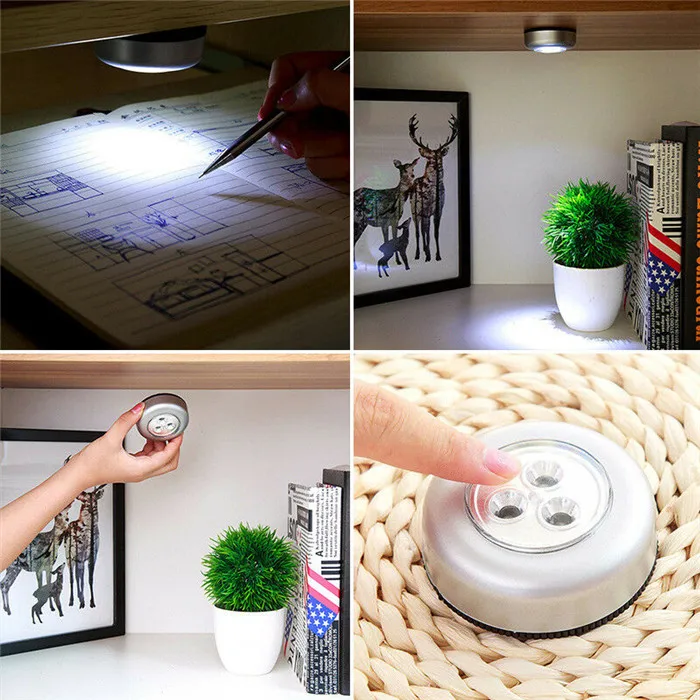 3 LED Battery Powered Stick on Touch Tap Lamp Emergency night Light for Closet car