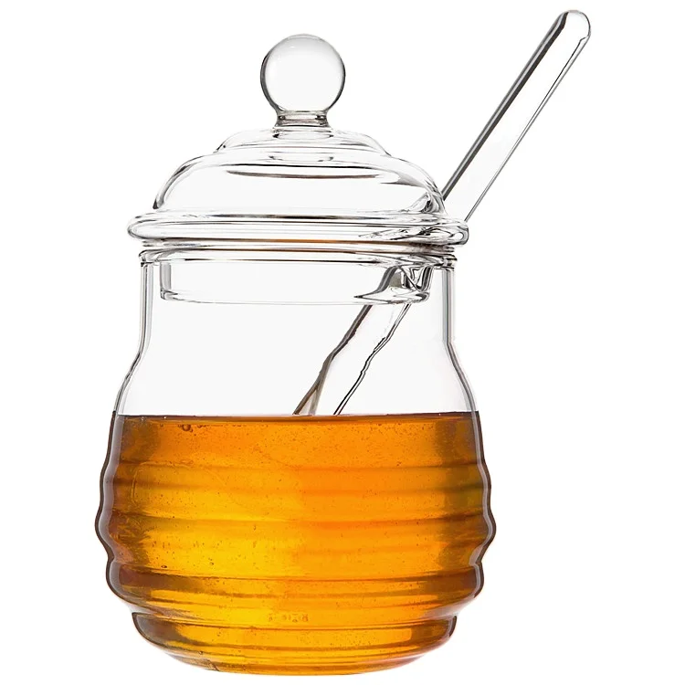 Handmade Glass honey jar honeycomb shape storge jar for the honey