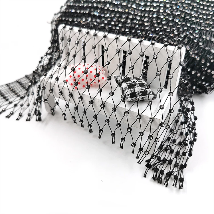 Wholesale bead net Stretch Elastic Mesh ss8 rhinestone stone crystal fishnet for crop top