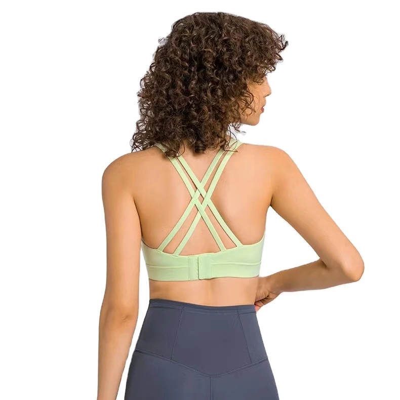 Women Sexy Cross Back Soft Fit Strappy Running Gym Padded Crop Tank Tops Workout cotton Yoga Sports Bra for young girls