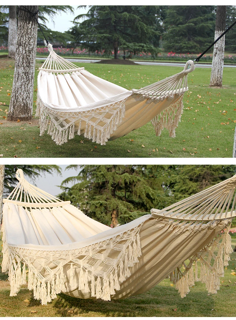Outdoor Handmade Swing Hammock Cotton Hammock With Tassel Brazilian Macrame Hanging Hammock