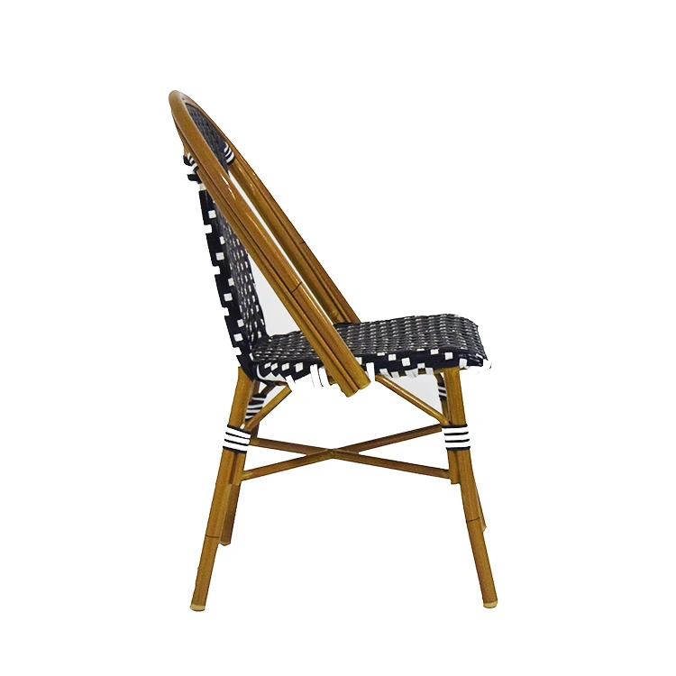 Outdoor French Chairs Multi Color PE Rattan Patio Bistro Flat Wicker Bamboo Garden Chair On Sale