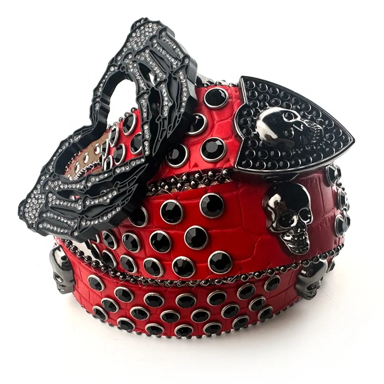 Shiny Rhinestone Hand Logo Heart Shape Belt Buckle Custom Designer Brand Black Plating Metal Buckle for Man