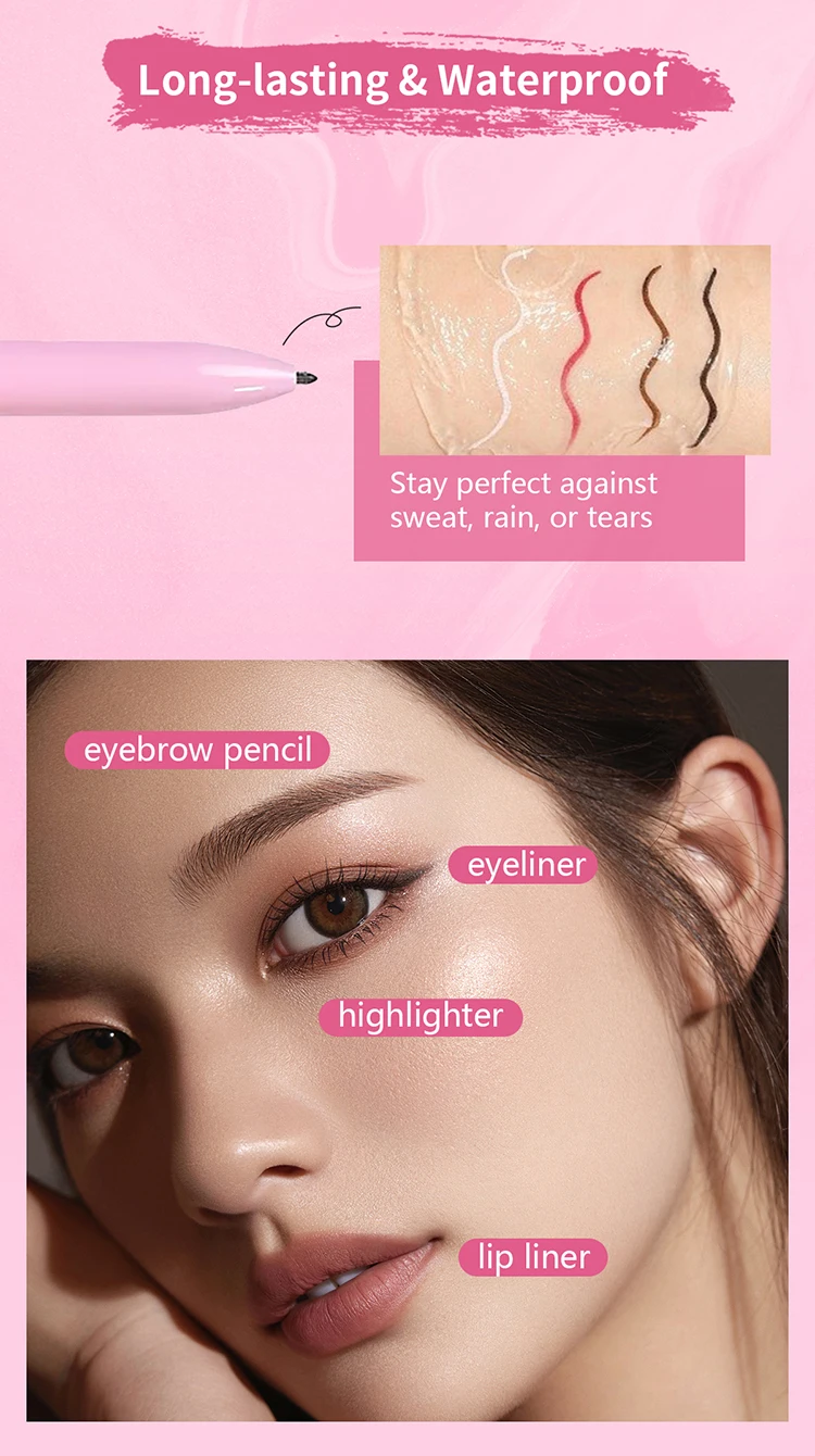 Private label makeup lip liner pencil 4-in-1 lipstick and lip liner set Waterproof make up pencil Eyeliner Eyebrow Lip Liner
