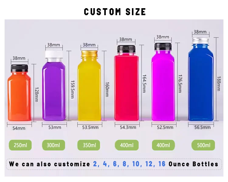 Clear square pet plastic bottle cold pressed juice Drink cold brewed coffee with plastic water bottle