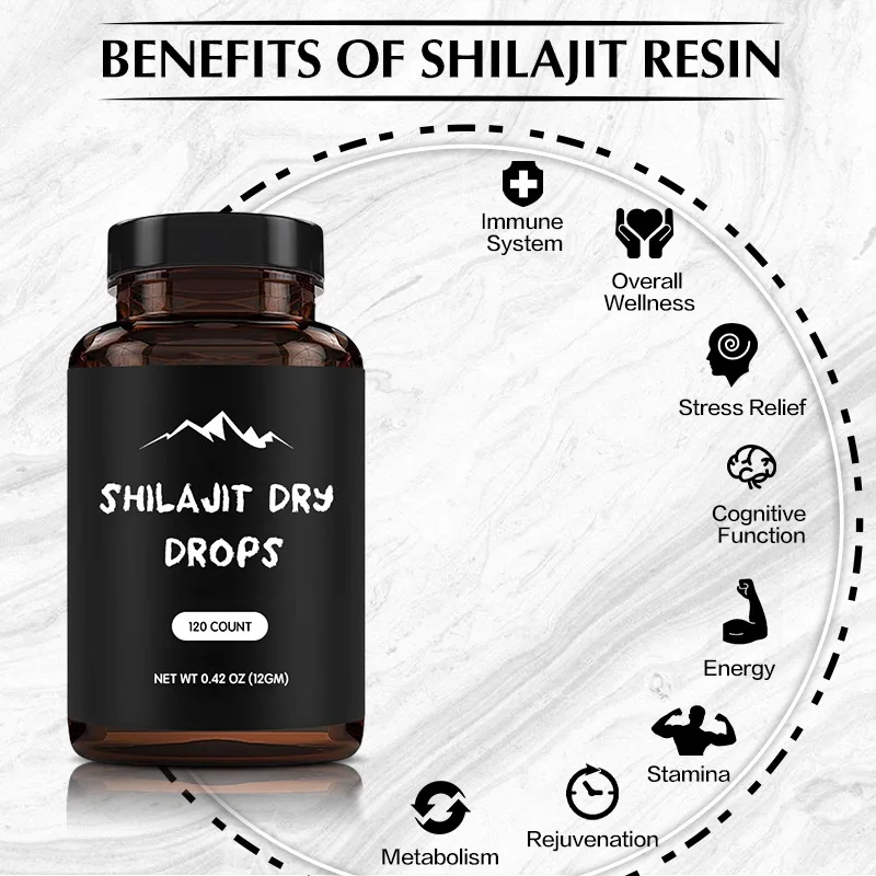 Hot Selling Shilajit Dry Drops Capsules For Body Immune System Cognitive Function Energy Stamina Dietary Supplement Customized