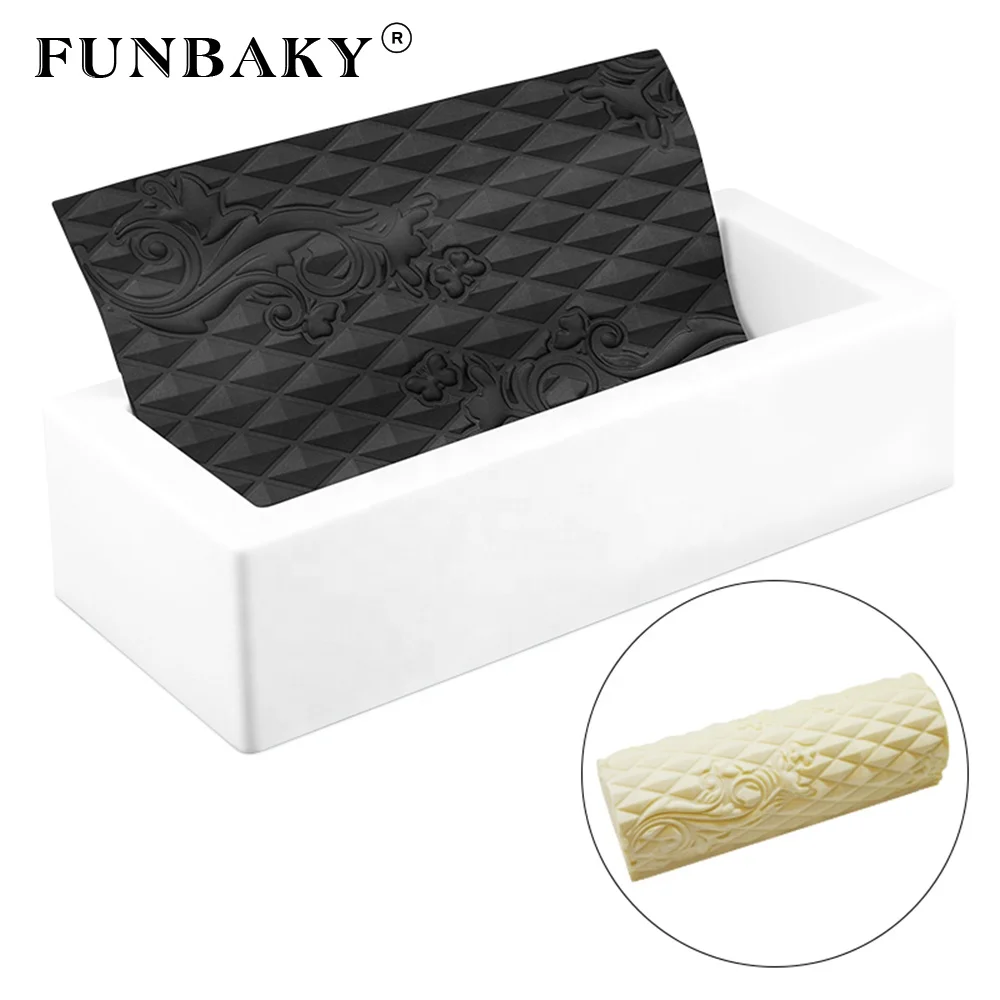 
FUNBAKY Durable cake decorations kits lace mat pattern embossing nonstick baking silicone mold grid diamond lattice tools 