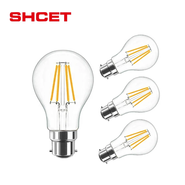 Fashionable indoor lighting 85-265V E27 B22 2W 4W 6W 8W A60 globe filament edison glass led bulb light warm white