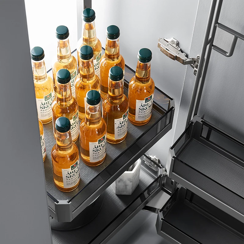 Unihopper Kitchen Cabinet Aluminum Alloy Storage Organizer Swivel Pull Out Tall Unit Tandem Glass Basket Pantry Unit