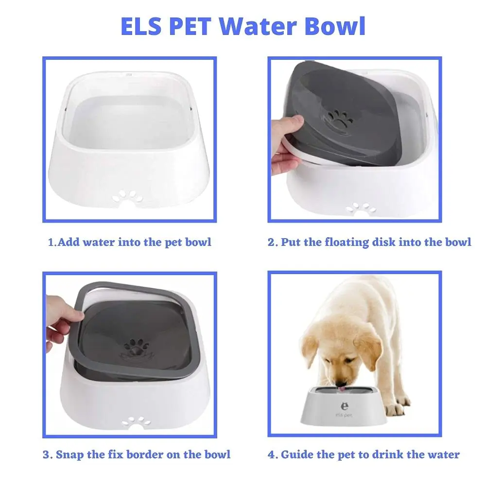 Elspet Pet Bowl Custom Logo No Spill Dog Water Bowl 70oz Plastic Drinking Water Leak Proof Slow personalized Bowl For Dogs