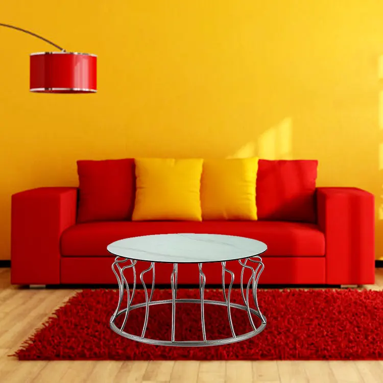 Most Popular Factory Price Modern Round Marble Glass Top Metal Frame Side Tea Cafe Metal Circle Coffee Table