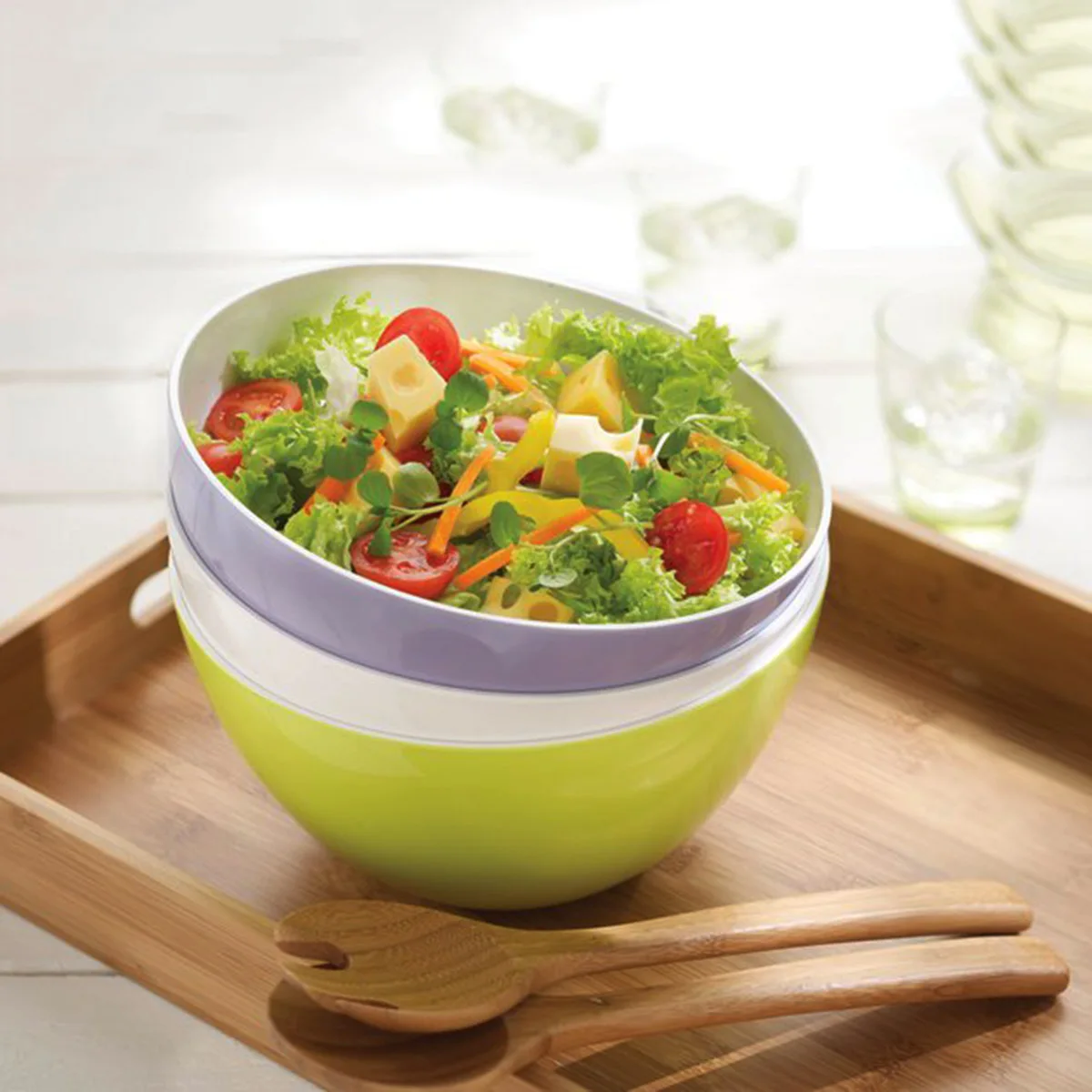 kichen collection high quality BPA free melamine 5 pcs salad bowl set with lids