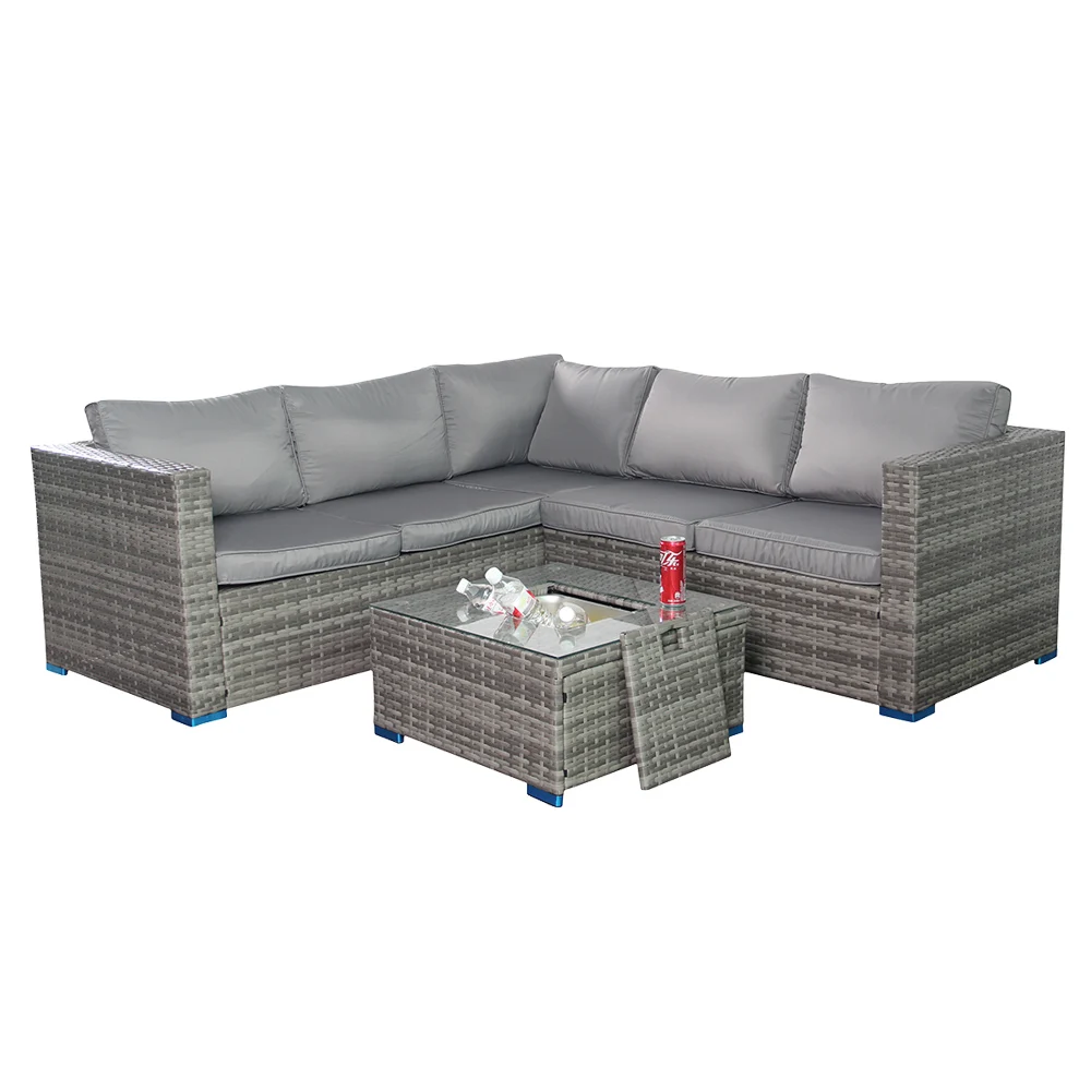 Outdoor Sofa Garden Furniture Rattan Sofa Set with Ice Bucket