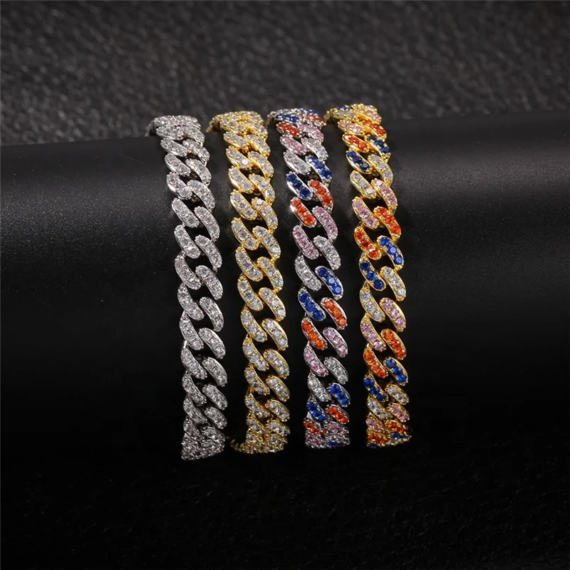 Fashion bling jewelry cz cubic zirconia pink diamond women cuban link chain necklace