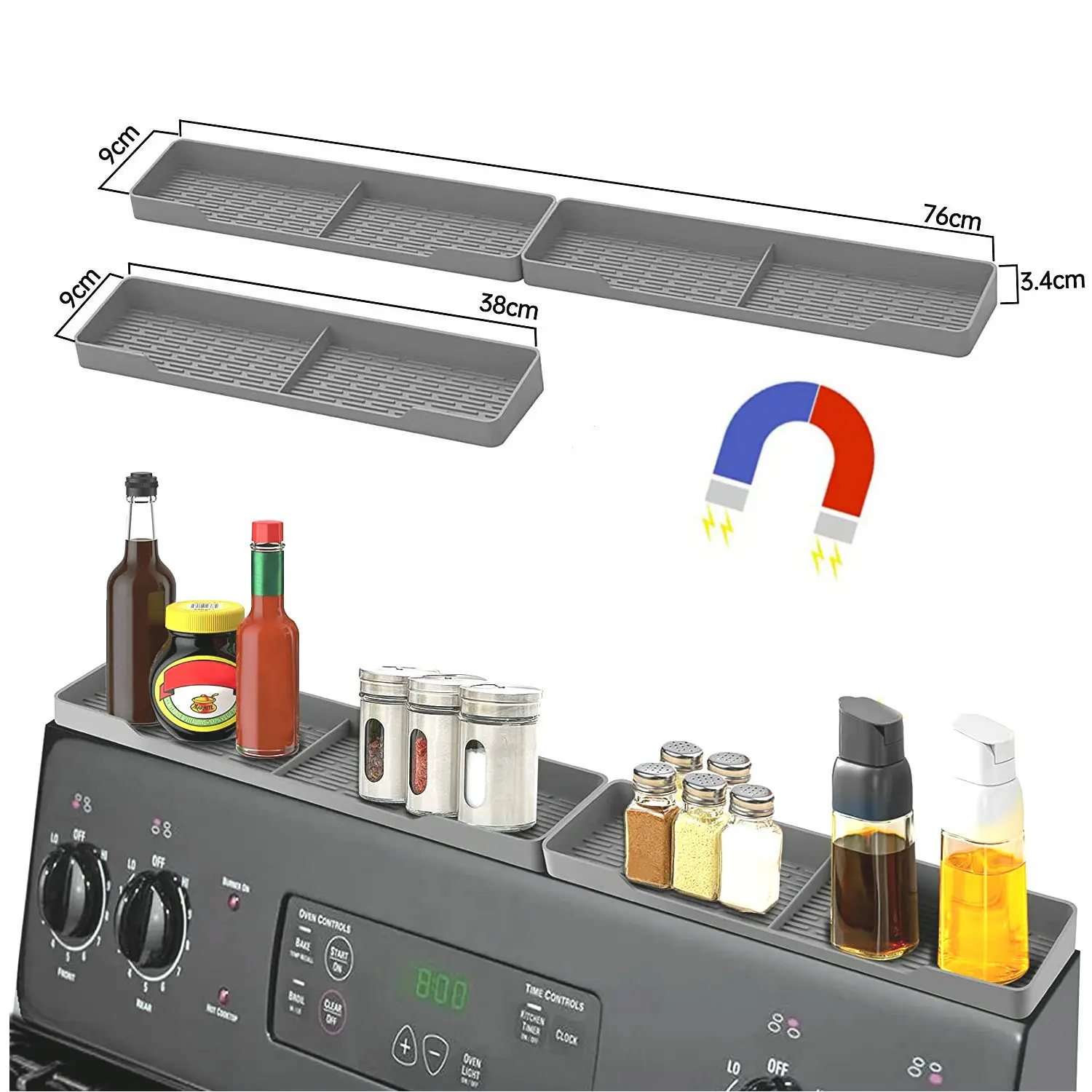 Экологичная противоскользящая силиконовая Магнитная полка для кухонной плиты 30 дюймов хранения специй магнитная