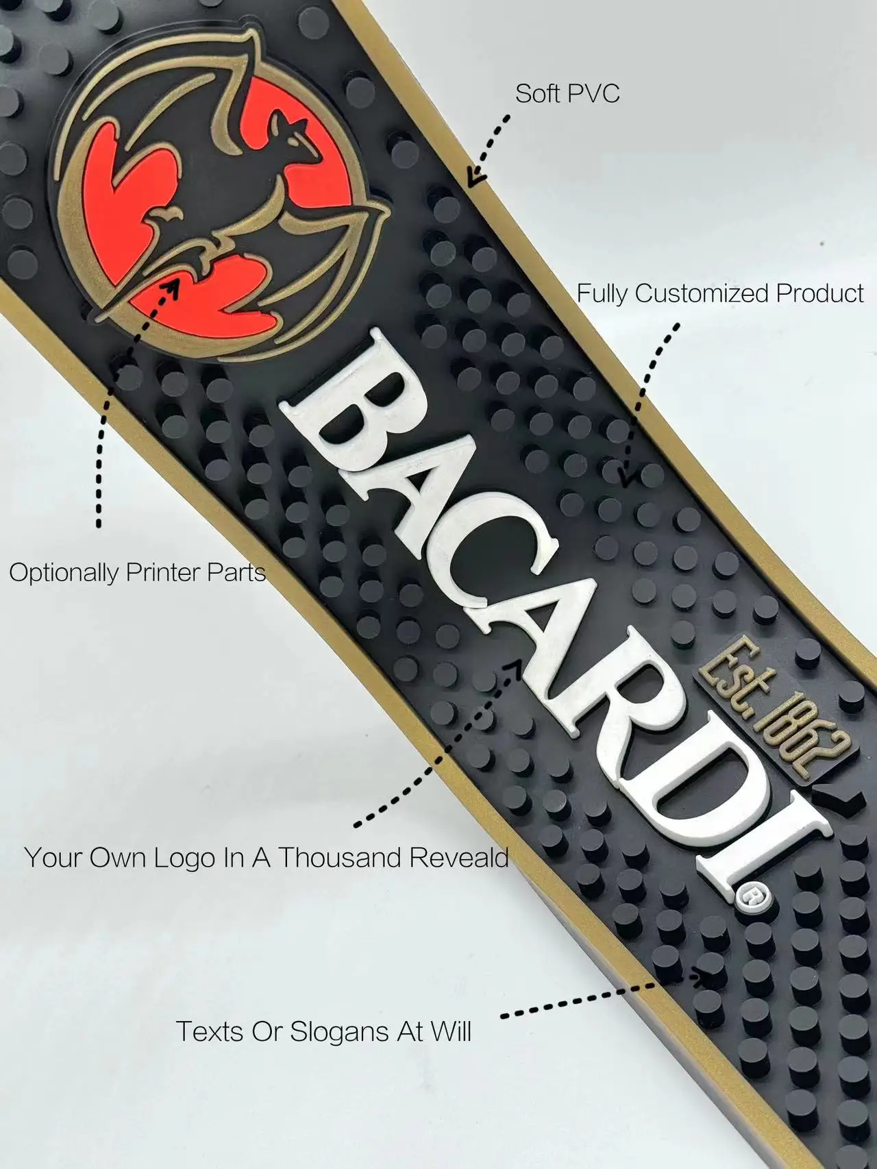 Promotional Personalized Rubber Bar Spill Mat, Non-slip Rubber Bar Table Mat for Bar Accessories