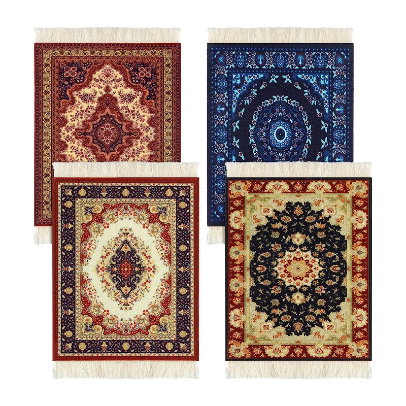 Beautiful Oriental Rug Style Mousepad, Beige Miniature Carpet Computer Mouse Pad, Rectangular, Non-Slip