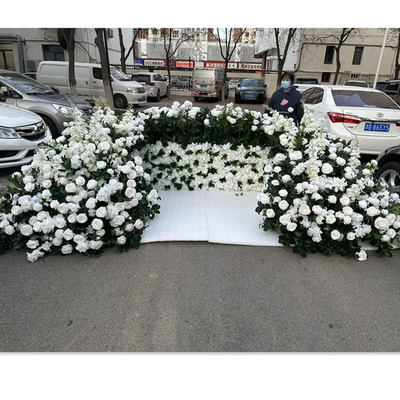 IFG  factory customized flower runner decoration 4ft height white green sofa flower arrangement for wedding
