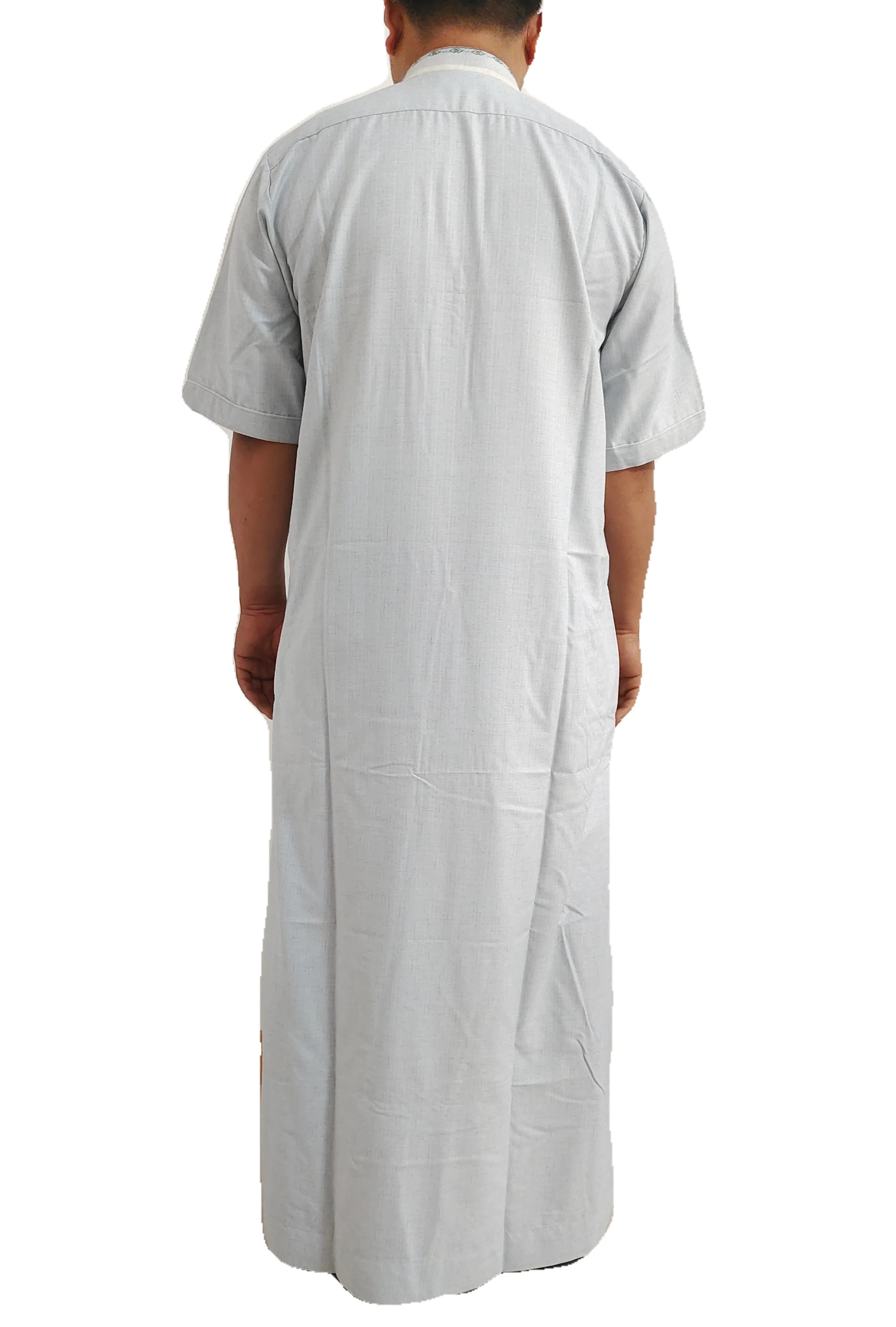 
2021 Hot Sale Stand-up Collar Embroidered Muslim Men Clothing Islamic Half Sleeve Muslim Prayer Robe 