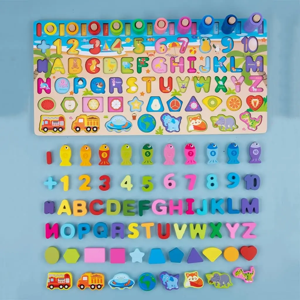 Wooden Magnetic Fishing Game Toddlers Fine Motor Skill Toy Preschool Classroom Learning ABC and Math Educational Toys