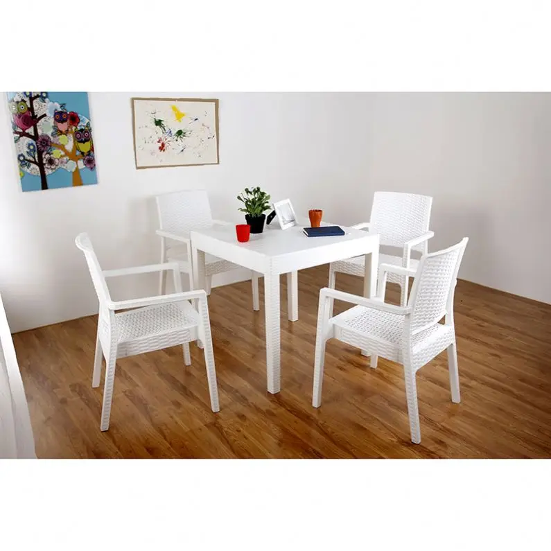 
New design white European coffee table chair set plastic outdoor dining table and chair table set/4 chair 