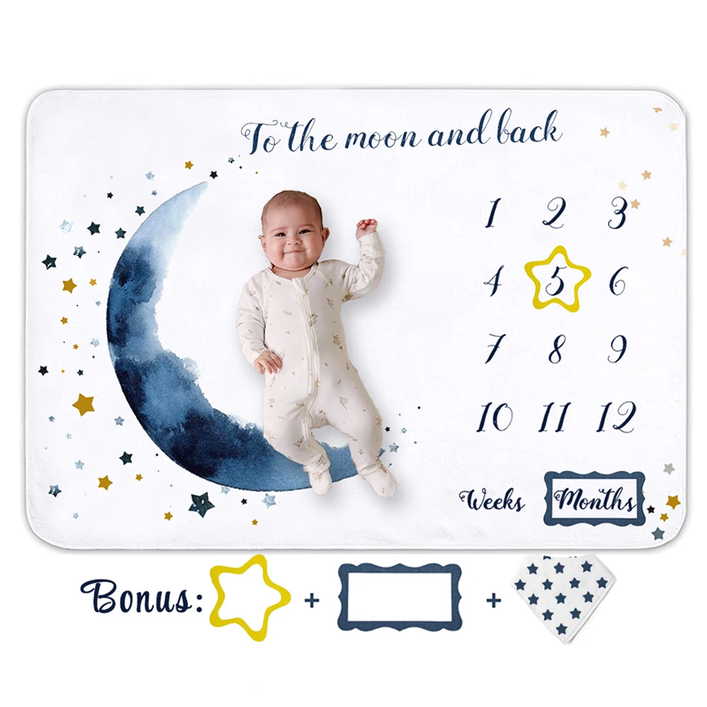 China Factory Super Soft Customized Girl Boy Infant Fleece Flannel Polyester Elephant Photo Baby Monthly Milestone Blanket