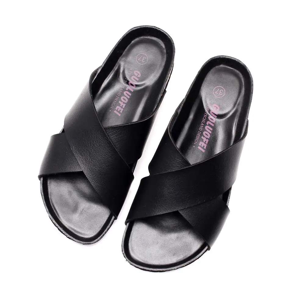 
Fashion PU Leather Slippers Men Beach Flip Flops Breathable Summer Shoes Causal Cork Sandals Male Slippers 