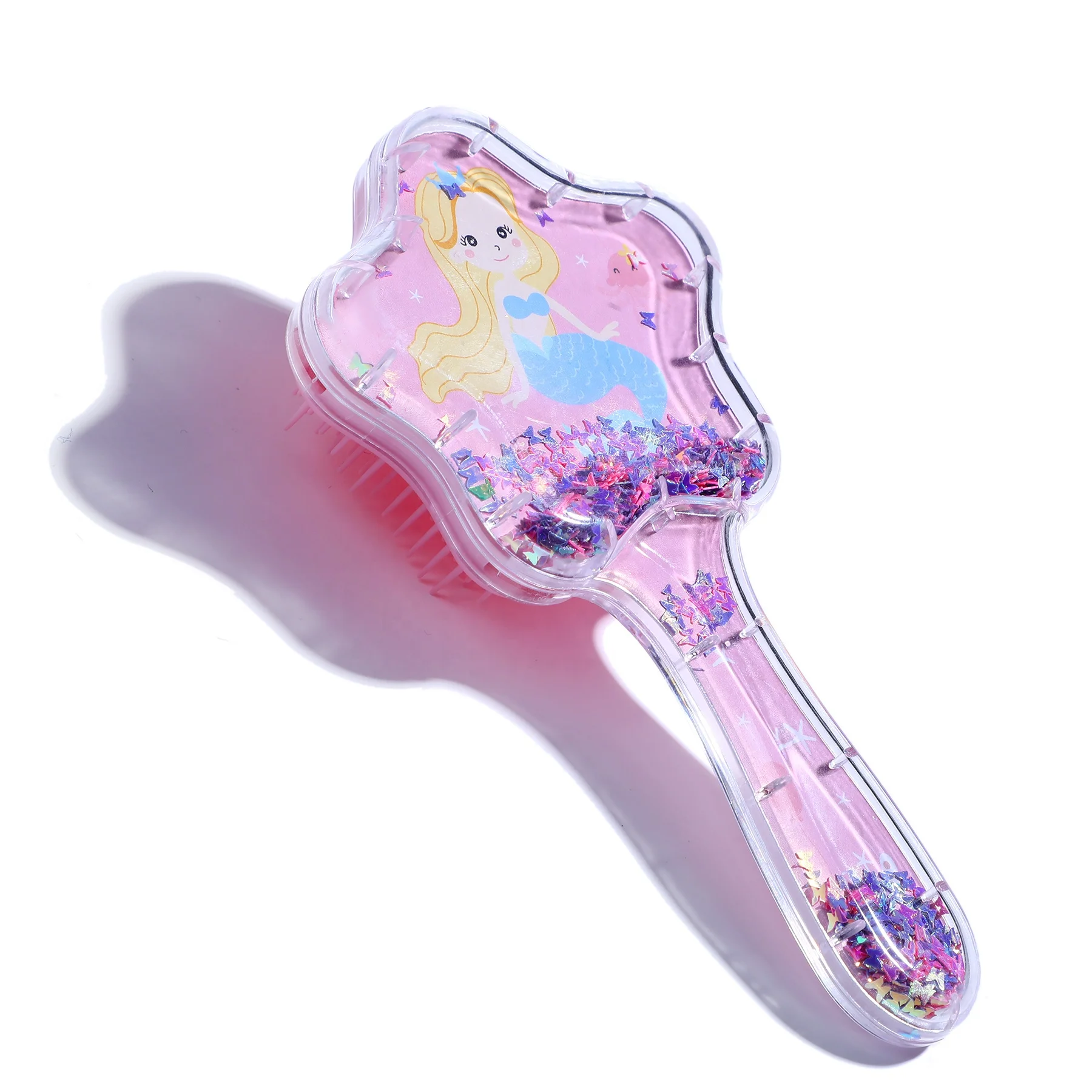 New Mold Star Shape Mermaid Portable Hairbrush Shiny Glitter Easy-take Hair Brush Transparent Smooth Hair Detangling Hairbrush