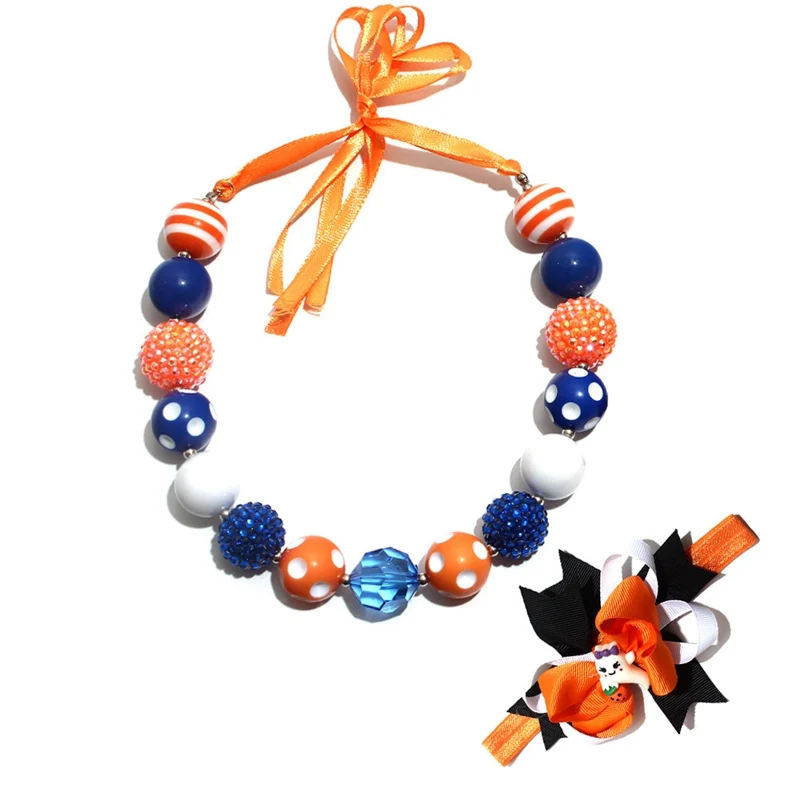 Halloween Kids necklace + headband Set Baby Girl bubble beads Necklace 2pcs Set