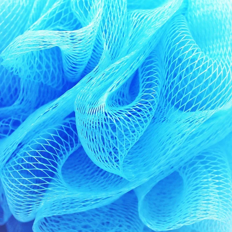 OEM Promotional wholesale colorful body rubbing ball puff mesh loofah shower sponge PE mesh baby pouf bath sponge