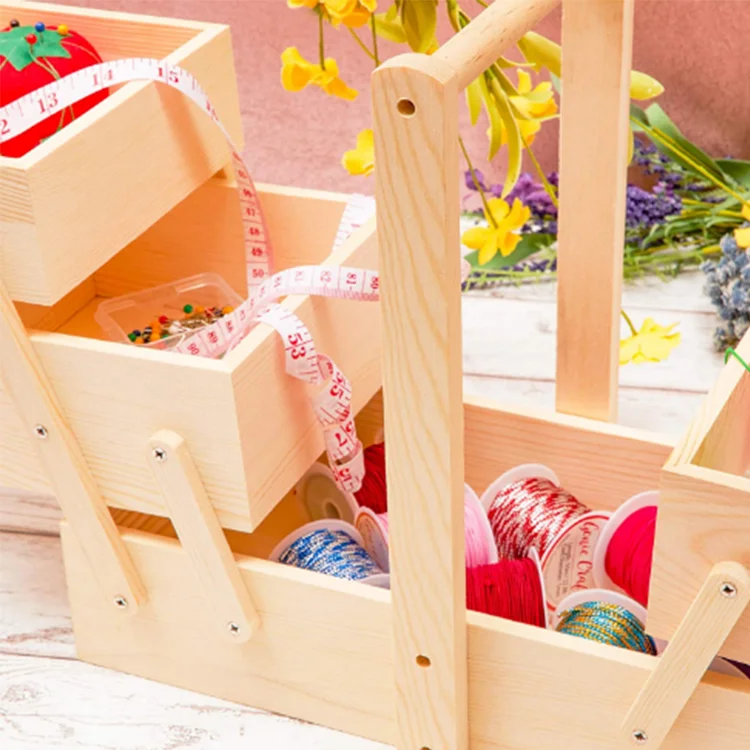 
Modern Style Solid Wood Furniture Natural Pin Cushioned Wooden Handcrafted Sewing Jewellery Box 