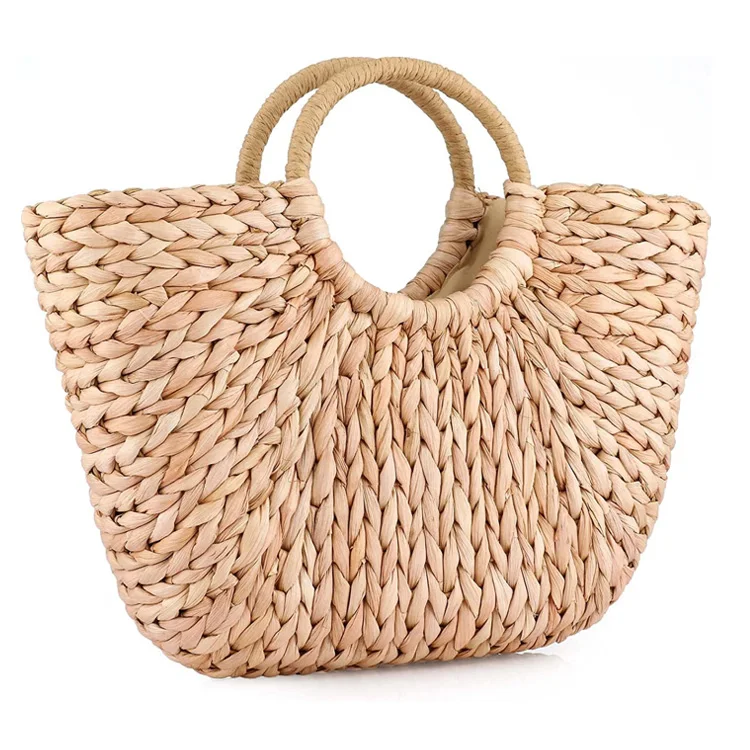 Handwoven Summer Beach Bag  Corn Husk Straw Shoulder Bags  Natural Beach Tote Bags For Women With Round Handle