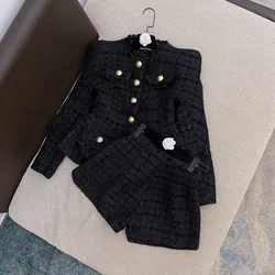 2021 New autumn and winter white shiner tweed coat shorts suit two-piece set for women