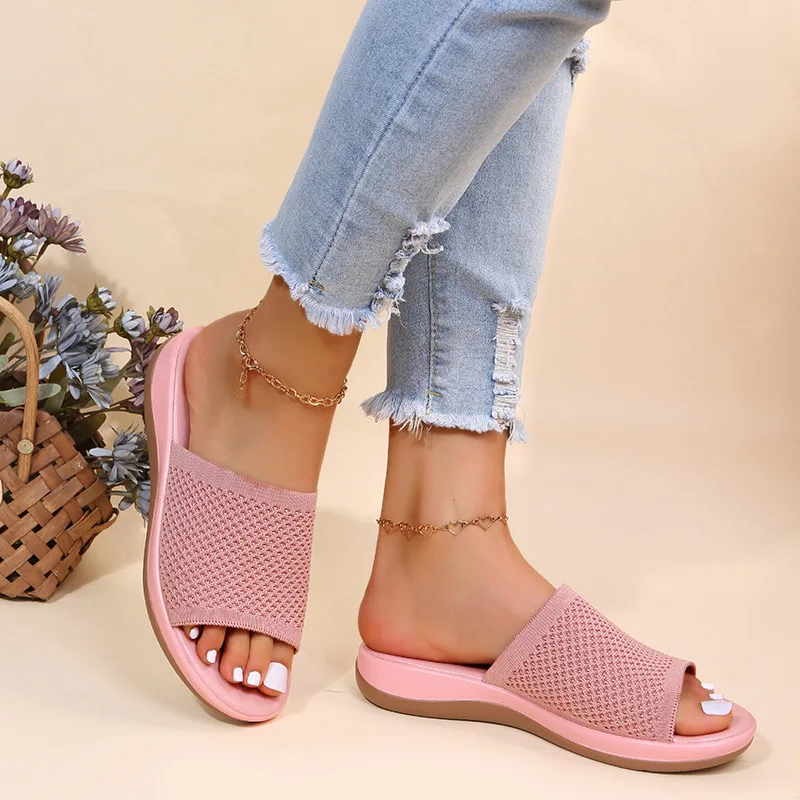 New large size spring and summer flying woven casual flat bottom ladies slipper  11