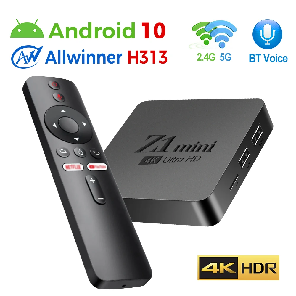 2024 новый продукт Z1 мини-приставка ATV Android 10 smart TV box H313 dual wifi 2 + 16GB 4k голосовой BT пульт дистанционного управления ТВ приставка
