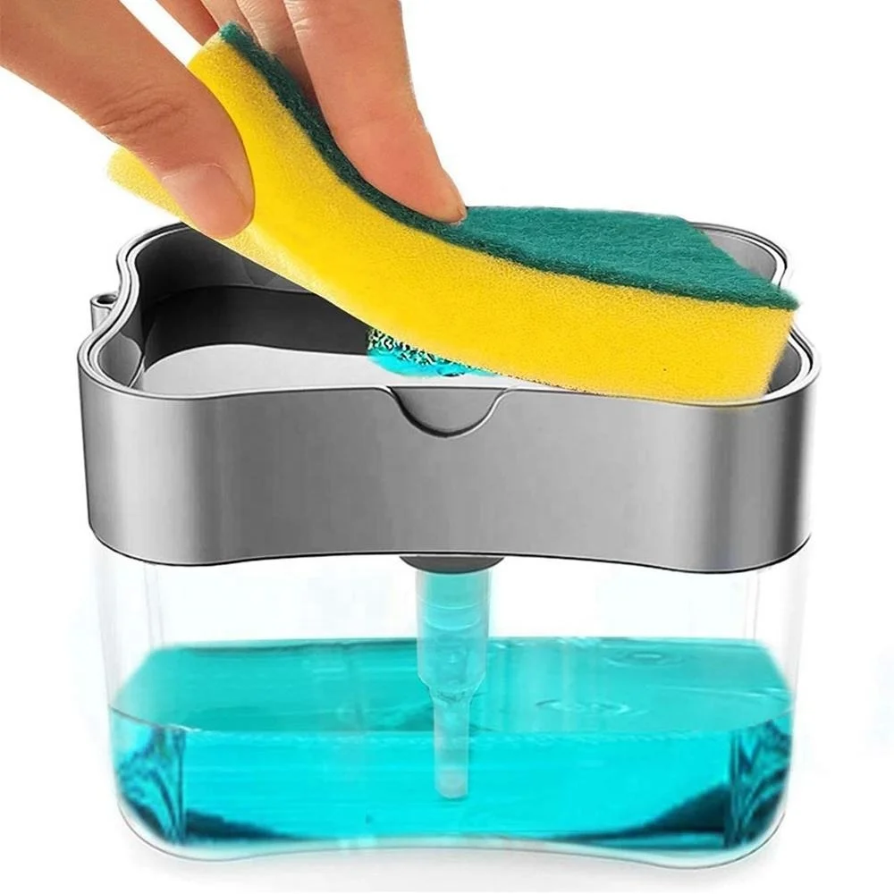 2-in-1 Sponge Rack Soap Dispenser Sponge Caddy Black Soap Pump Dispenser, Dish Soap Dispenser For Kitchen
